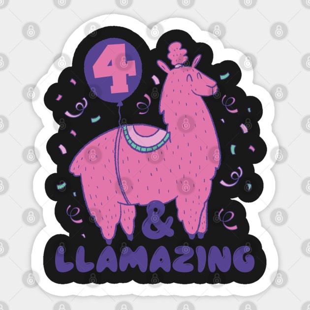 Llamazing 4th Birthday 4 Years Old Llama Girls Kids Gift print Sticker by theodoros20